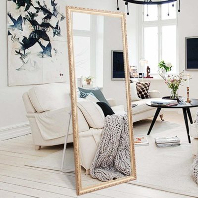H&A Full Length Floor Mirror - 65"x22" Large Rectangle Wooden Finished Frame Standing Mirror