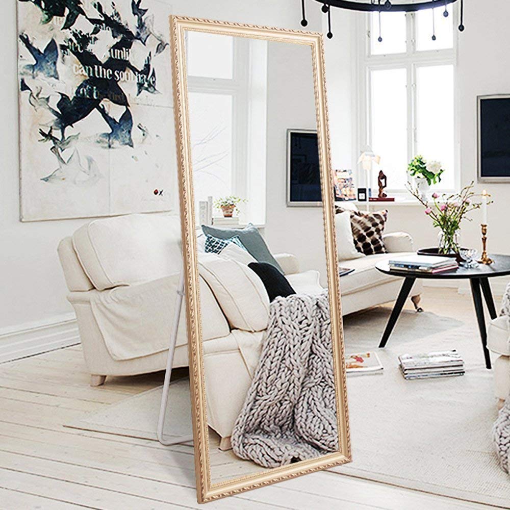 H&A Full Length Floor Mirror - 65"x22" Large Rectangle Wooden Finished Frame Standing Mirror 