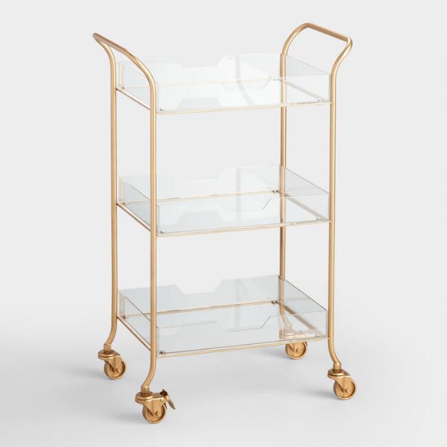 World Market Gold Metal And Clear Acrylic Emerson Rolling Cart