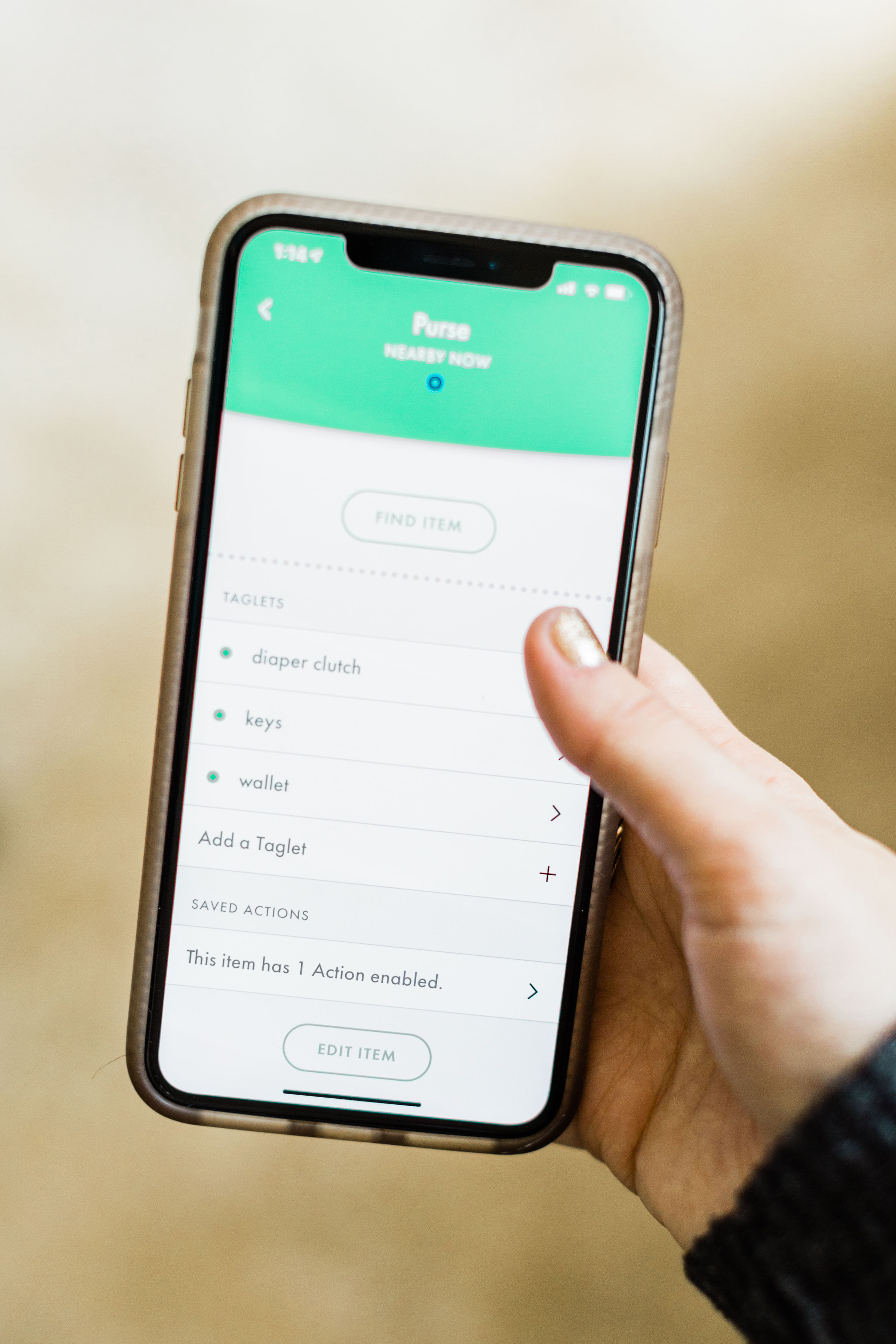 The Adero app keeps track of everything and alerts you if something is missing, plus, it can tell you what and when you need it based on specific times of the day; i.e., carpool time, etc.