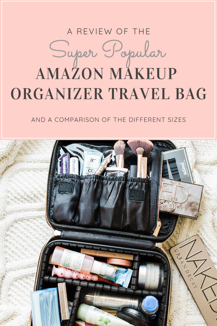 Have your eye on the Amazon makeup organizer travel bag everyone is buying? I'm sharing a complete review of the affordable and chic train case, plus a comparison of the sizes, and how to choose which one is best for you. #beauty #beautybag #amazonmakeuporganizer #makeuporganizer #makeupbag | glitterinc.com | @glitterinc