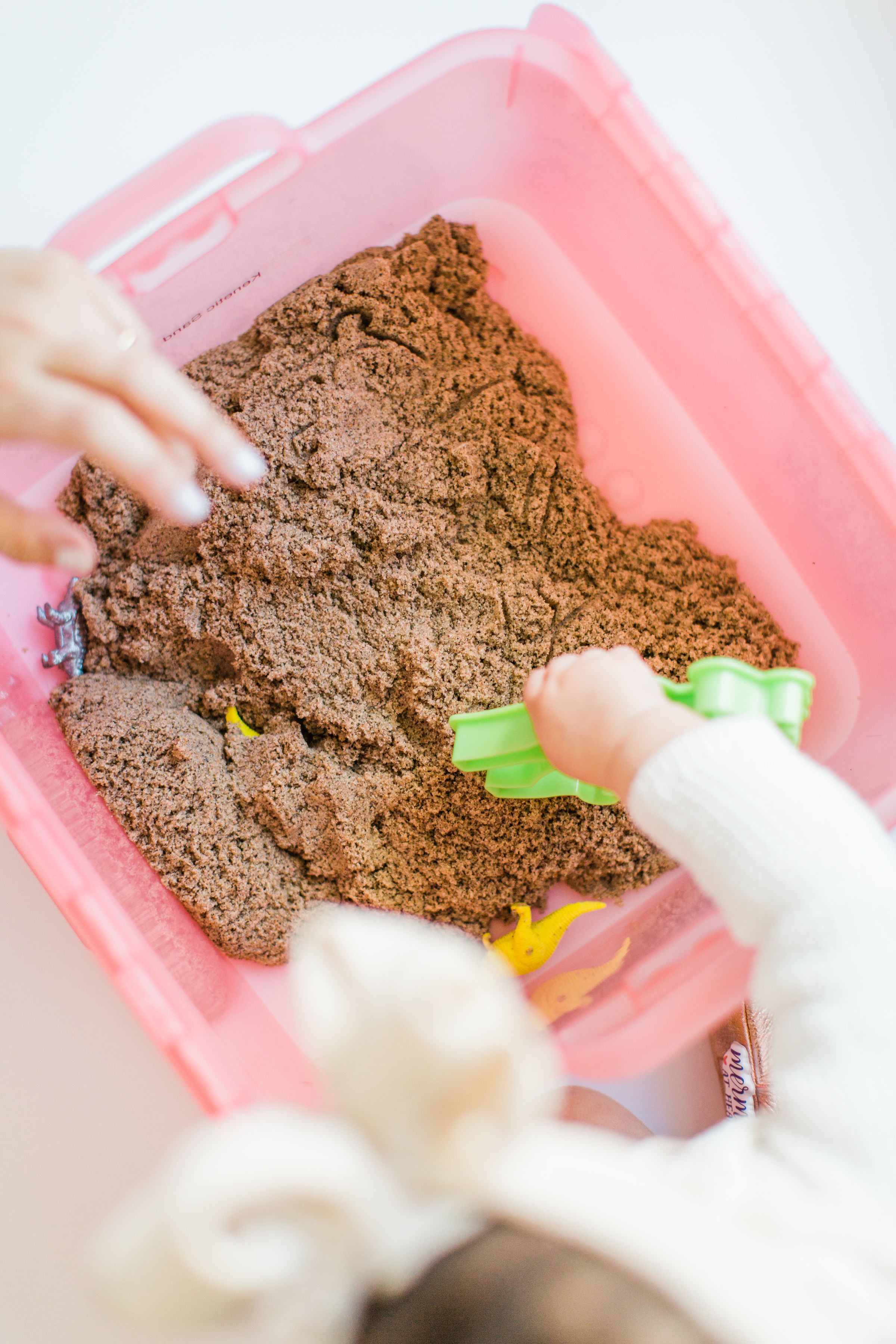 Create a Sensory Bin Dinosaur theme using kinetic sand - Kid Activities  with Alexa