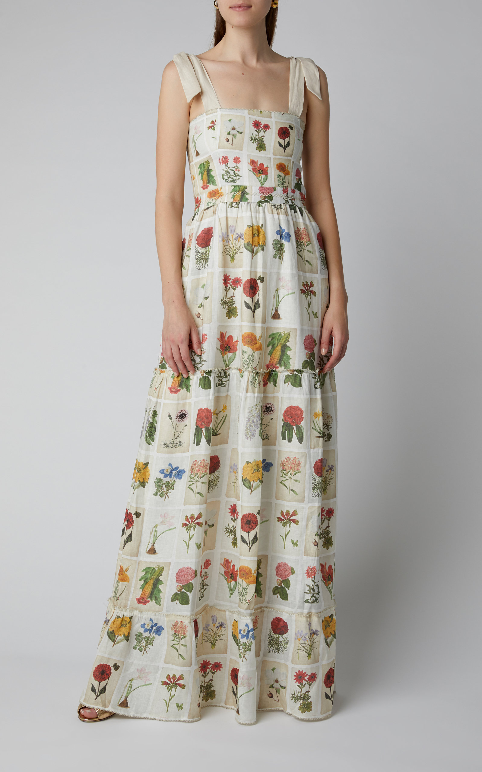 Agua by Agua Bendita Herbarium Floral-Print Linen Maxi Dress