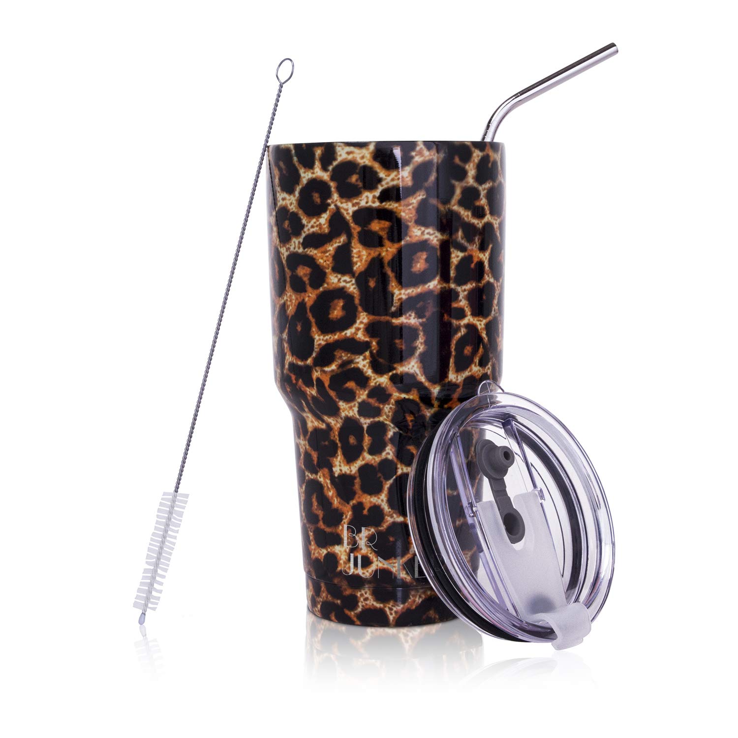 30 oz. Tumbler Double Wall Stainless Steel Vacuum Insulation Travel Cup with Crystal Clear Lid and Straw in Leopard, Perfectly Feminine Sneakers