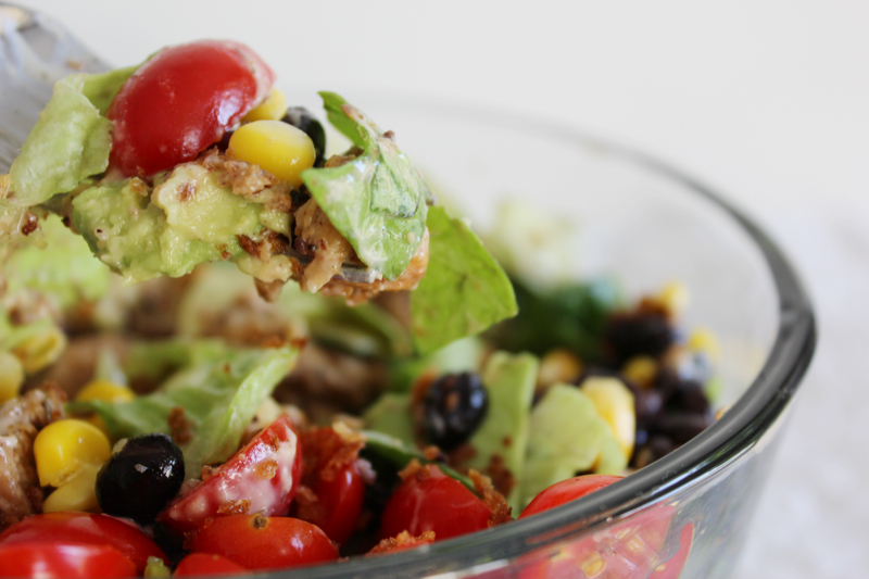 Southwest Salad with Spicy Chicken and Low-Fat BBQ Ranch Yogurt Dressing