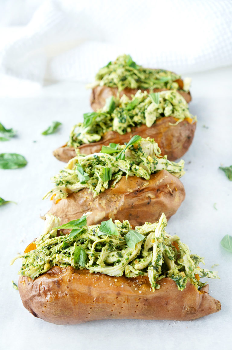 pesto chicken stuffed sweet potatoes, Easy and Delicious Weeknight Dinner Recipes for Busy Parents