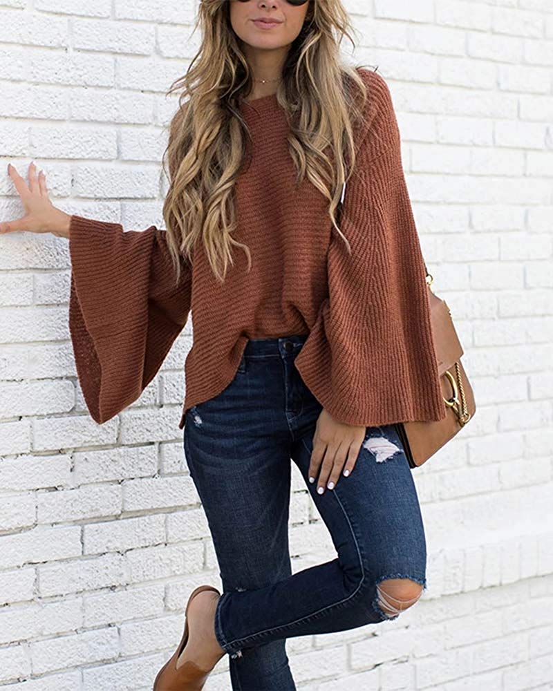 Bell Sleeve Crewneck Loose Knitted and Chic Pullover Sweaters