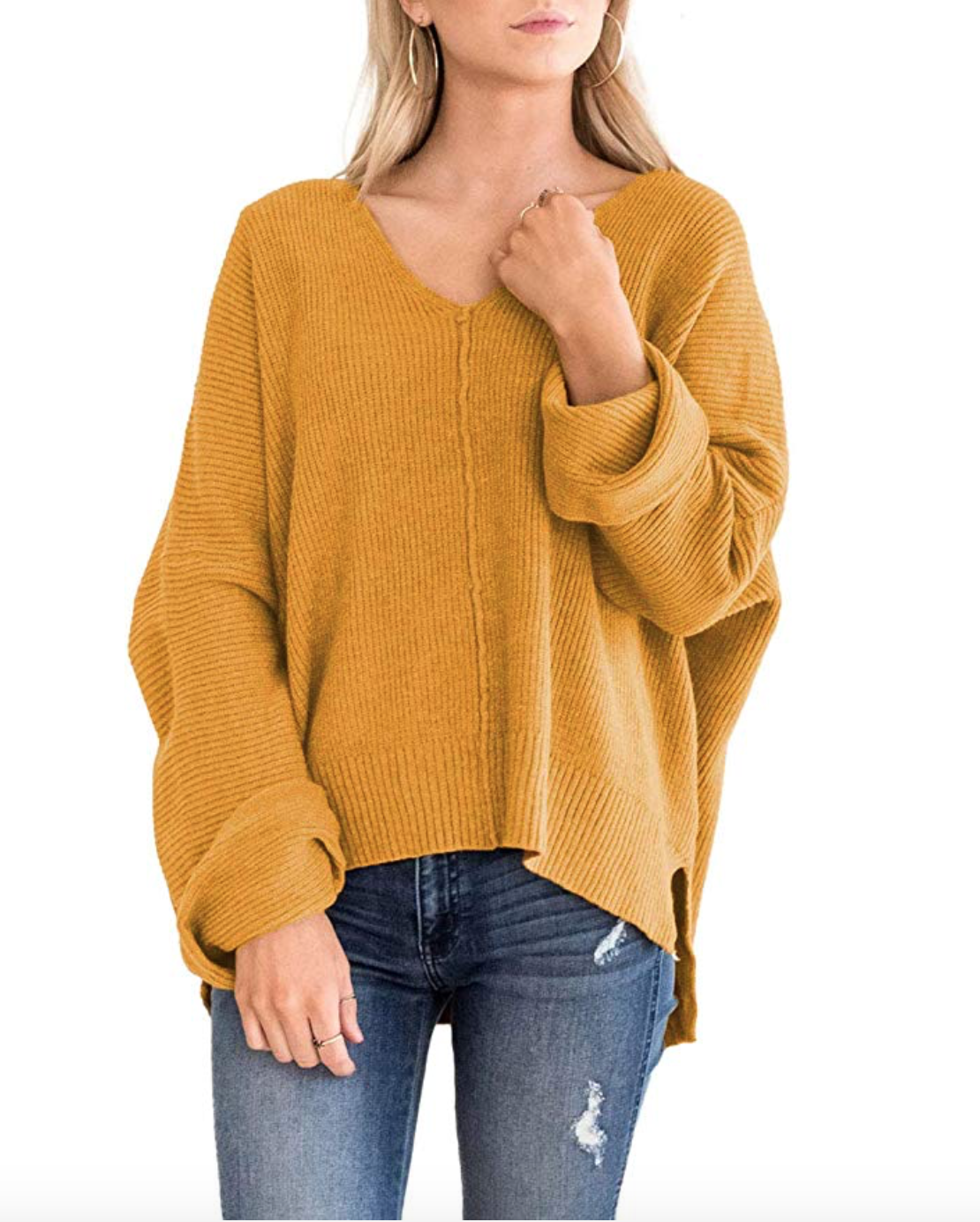 JDEFEG Womens Sweaters Lightweight Women Casual Loose Solid Color Long  Sleeve Fashion V Neck Pullover Sweater Small Women Sweater Yellow Xl 