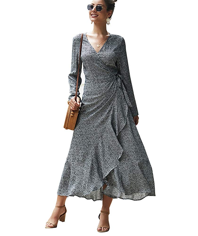 Frontwalk Ladies Maxi Dresses Long Sleeve Dress V Neck Holiday