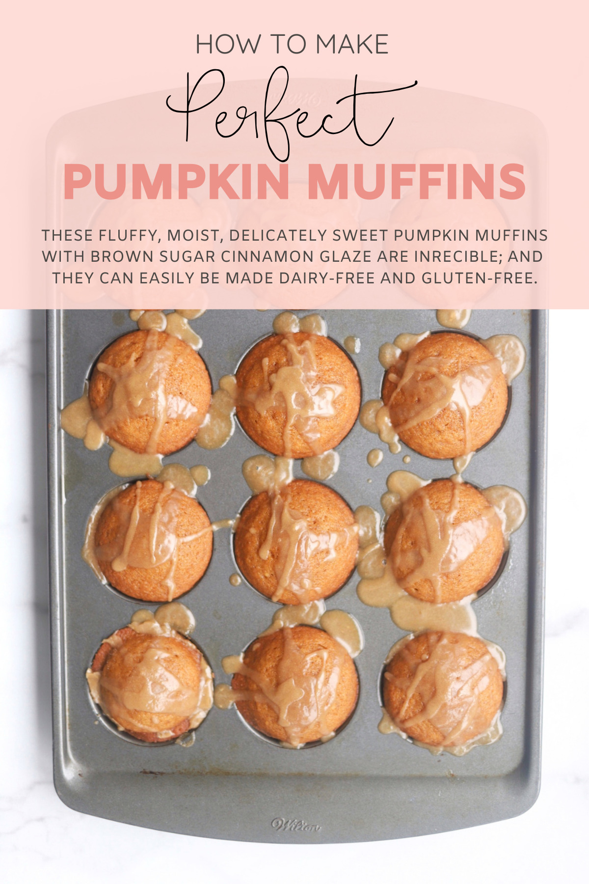 Say hello to the most incredible fluffy, moist, delicately sweet pumpkin muffins topped with my new favorite brown sugar cinnamon glaze. They can also easily be made dairy-free and gluten-free. | @glitterinclexi | GLITTERINC.COM