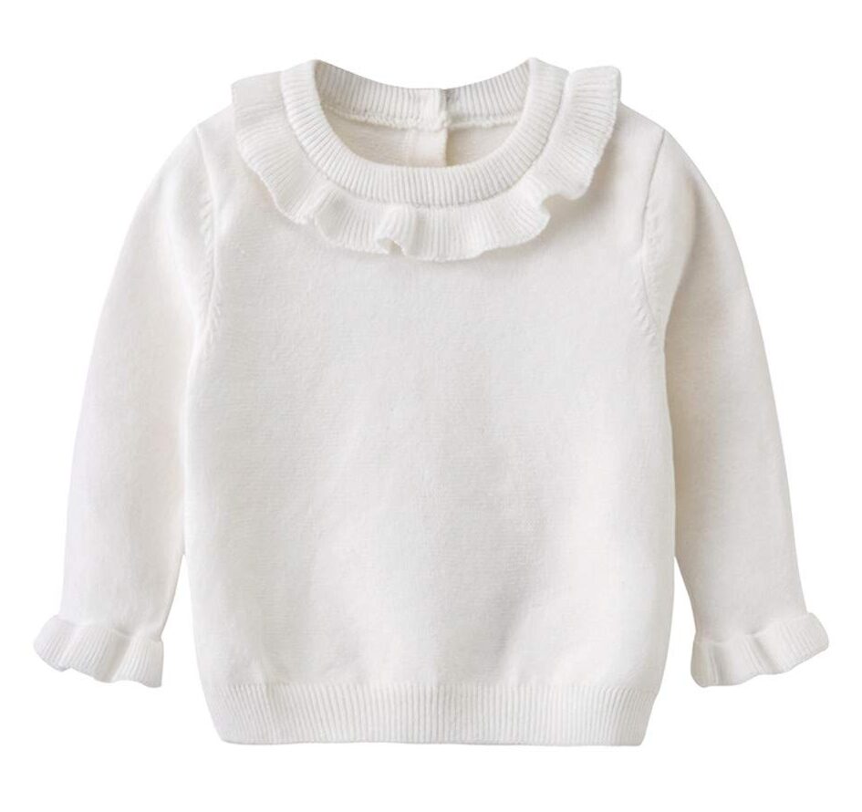 Auro Mesa White Sweater Baby Toddler Little Girls Ruffled Knit Sweater