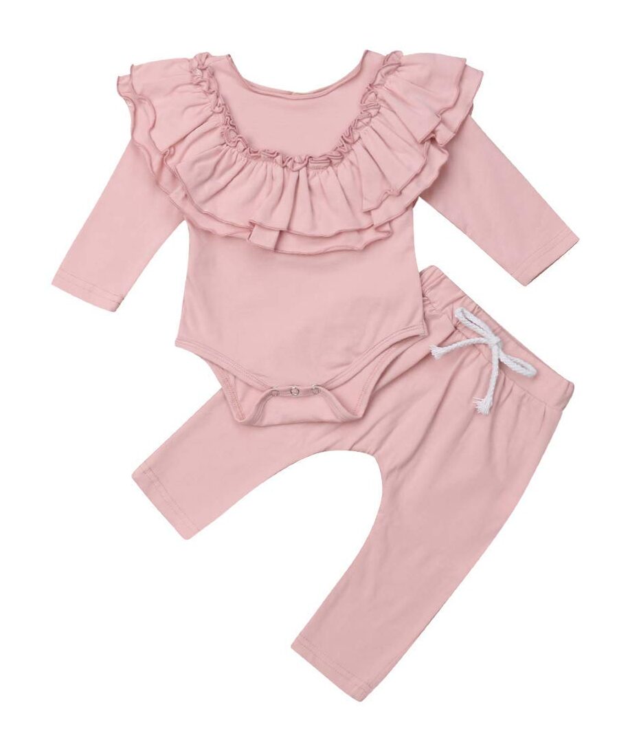 Baby Girl Ruffle Sleeve Romper Newborn Long Sleeve Bodysuit Infant Fly Sleeve Onesie Jumpsuit + Ruffle Pants