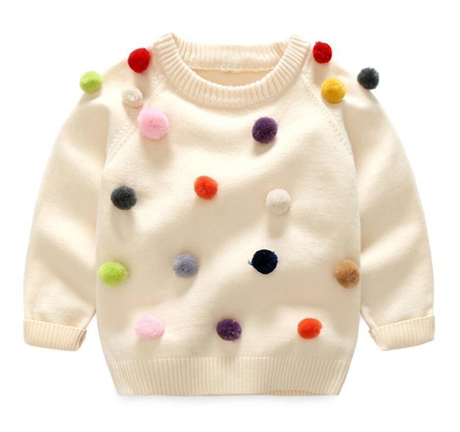 Cotton Woolen Pom Pom Baby Sweater