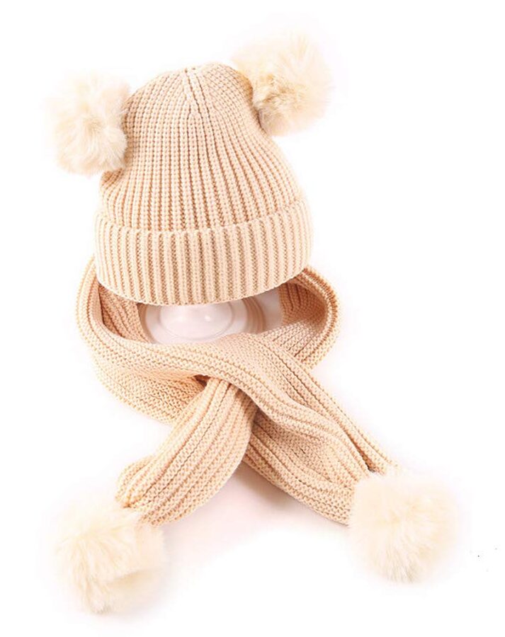 Baby Winter Crochet Hat Scarf Set Girls Boys Infant Toddler Knit Warm Pom Pom Beanie Hat Scarf (6M-3Y)