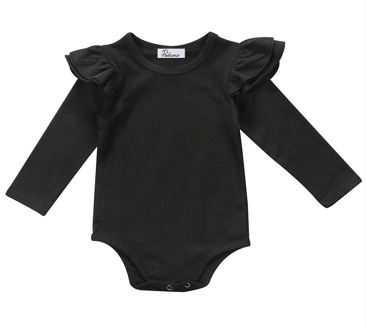 Infant Baby Girl Basic Ruffle Long Sleeve Cotton Romper Bodysuit Tops Clothes