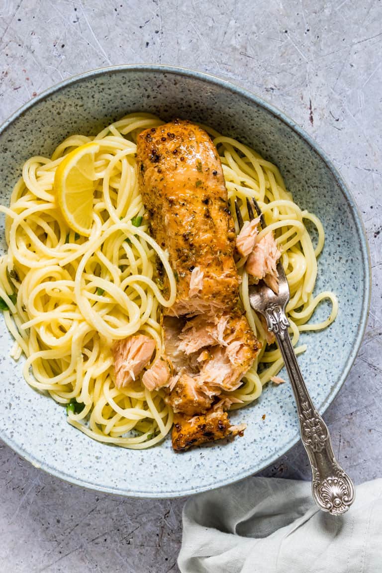 What better way to celebrate a big birthday than with a delicious, home cooked meal? Click through for 40 delicious birthday dinner ideas to celebrate that special someone at home. #recipes | glitterinc.com | @glitterinc // Lemon Butter Salmon Pasta