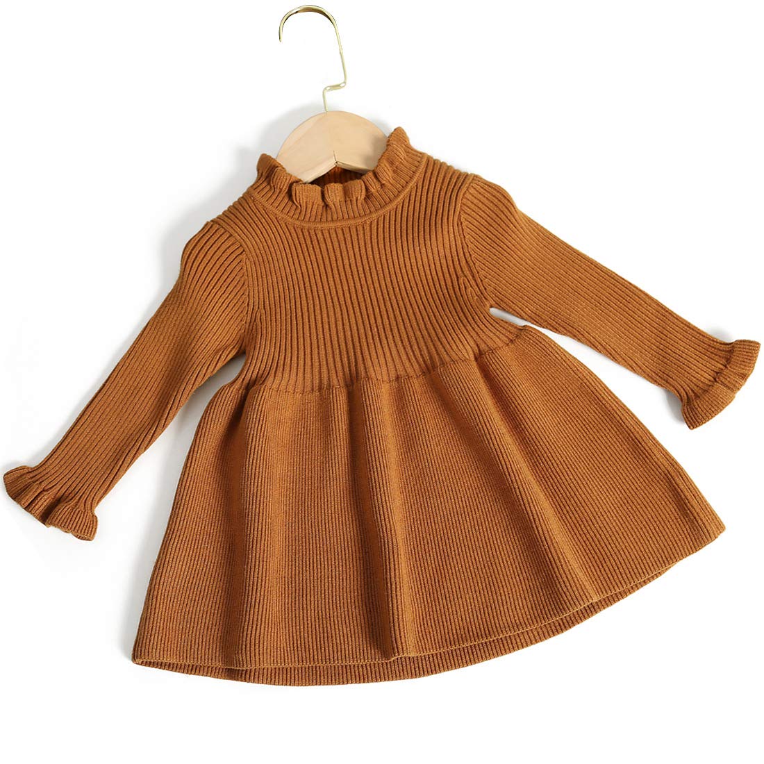 Little Girls Long Sleeve Cozy Casual Ribbed Knit Sweater Dress