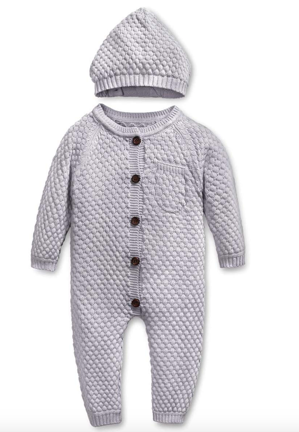 Newborn Baby Sweater Knitted Romper Bodysuit Jumpsuit with Warm Hat Set