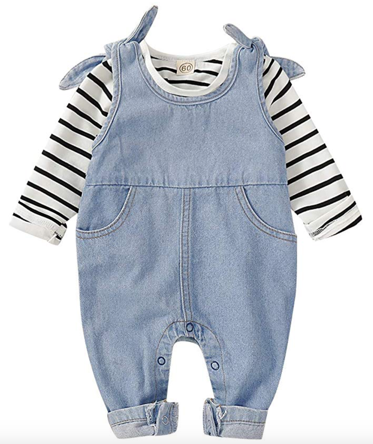 Newborn Infant Baby Girls Denim Bodysuit Halter Sleeve Romper with Two Pocket Jeans Overalls