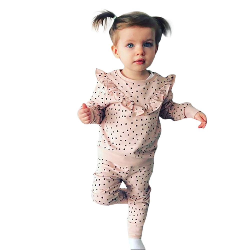 Toddler Kids Baby Girl Polka Dot Ruffled T Shirt Tops Pants Clothes Outfits Set