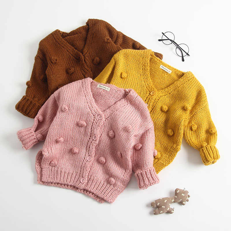 Toddler Newborn Baby Boys Girls Pompoms Soft Cardigan Sweater Kids Warm Knitted Pullover Tops Winter Clothes