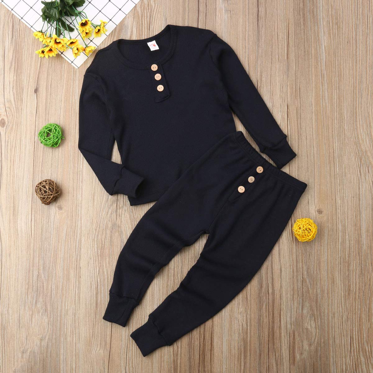 Two Piece Pajama Set Button Long Sleeve Cotton Top and Pants