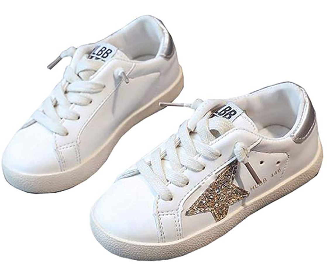 XinYiQu Spring Kids Sparkle Star Sneakers Casual Shoes for Girls Boys - Golden Goose Look-A-Like Sneakers