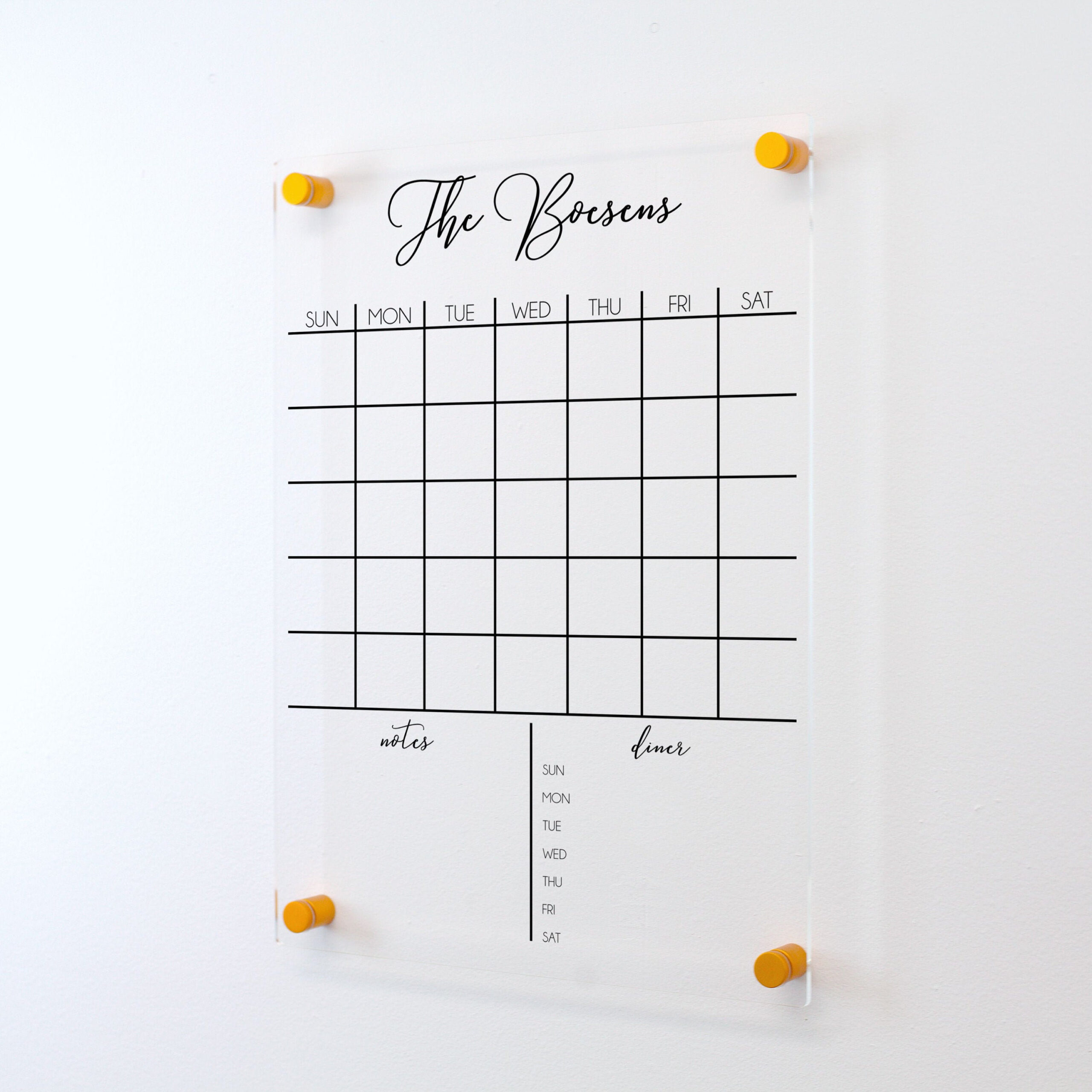 Dry Erase Acrylic Calendar | Personalized Family Name | Housewarming Gift | Clear Floating Wall Calendar | Home Decor | Office Sign