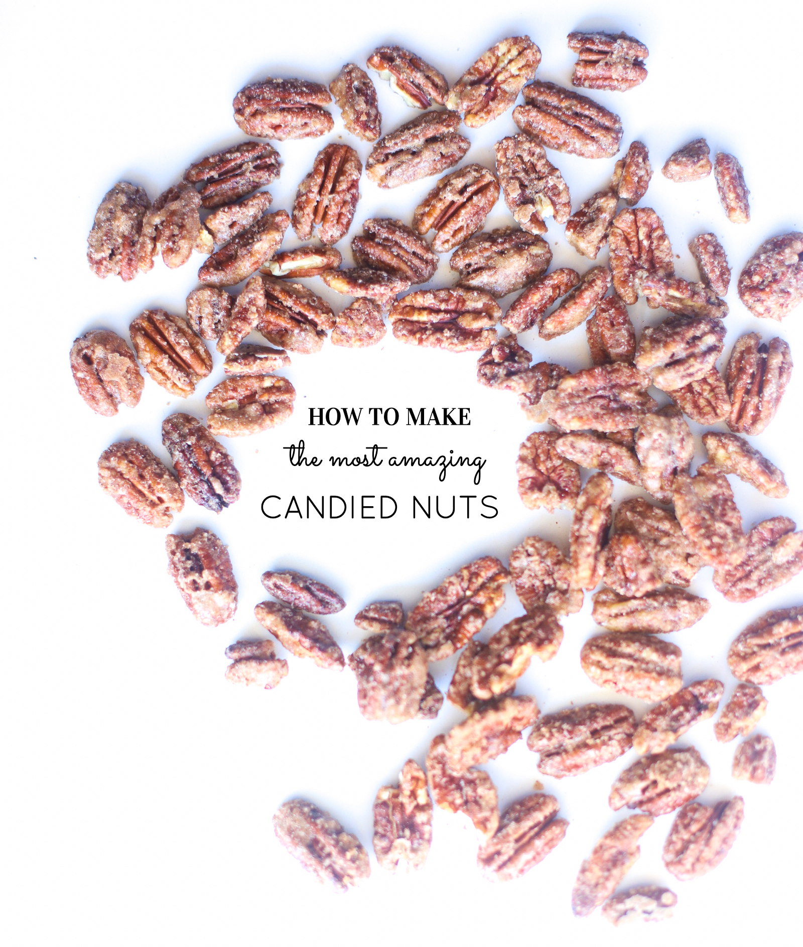 Candied Pecans are sweet, crunchy, and perfect for holiday parties and homemade gifts! These cinnamon-sugar roasted and spiced nuts are also super easy to make, especially in big batches. Click through for the recipe. | glitterinc.com | @glitterinc