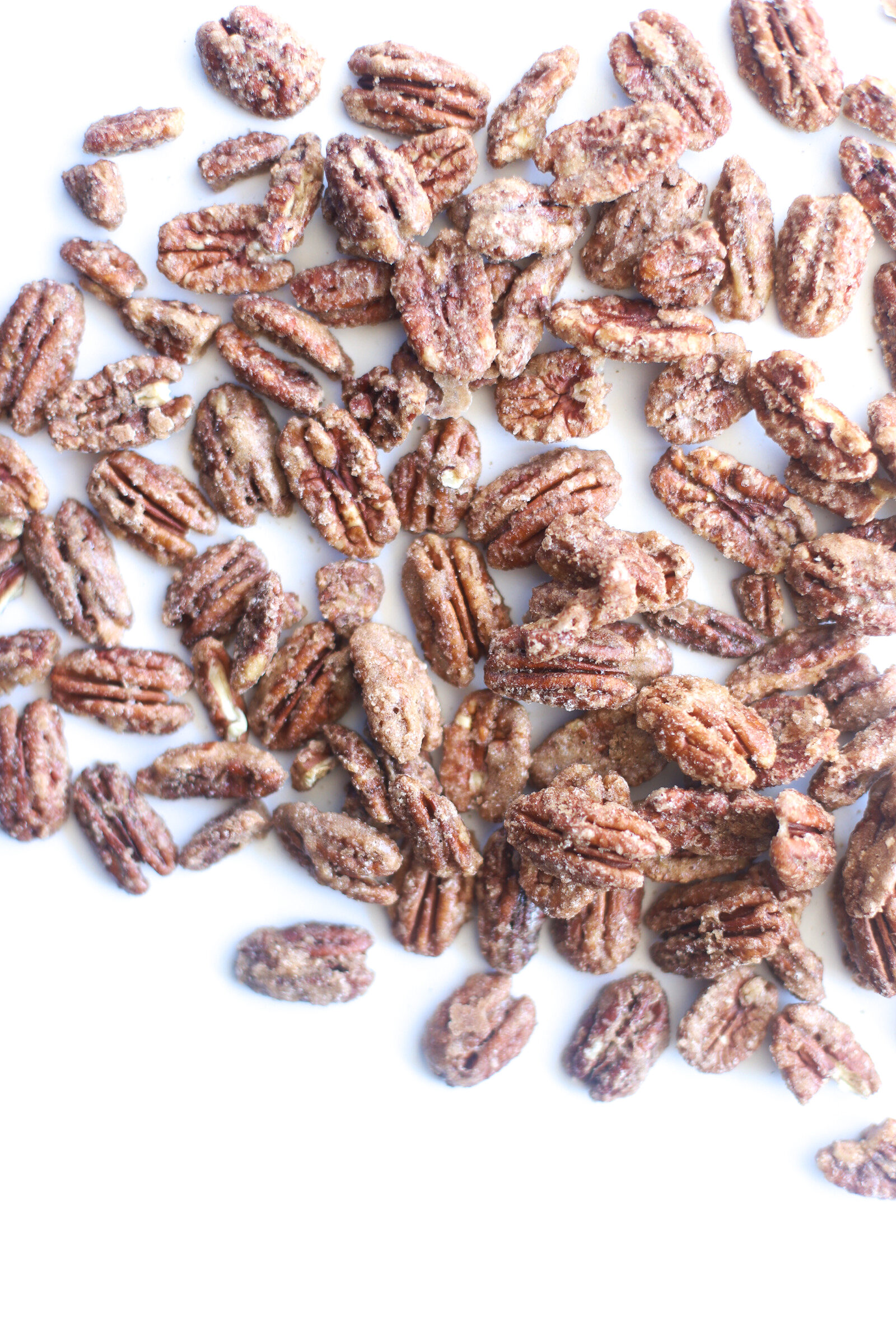 Candied Pecans are sweet, crunchy, and perfect for holiday parties and homemade gifts! These cinnamon-sugar roasted and spiced nuts are also super easy to make, especially in big batches. Click through for the recipe. | glitterinc.com | @glitterinc