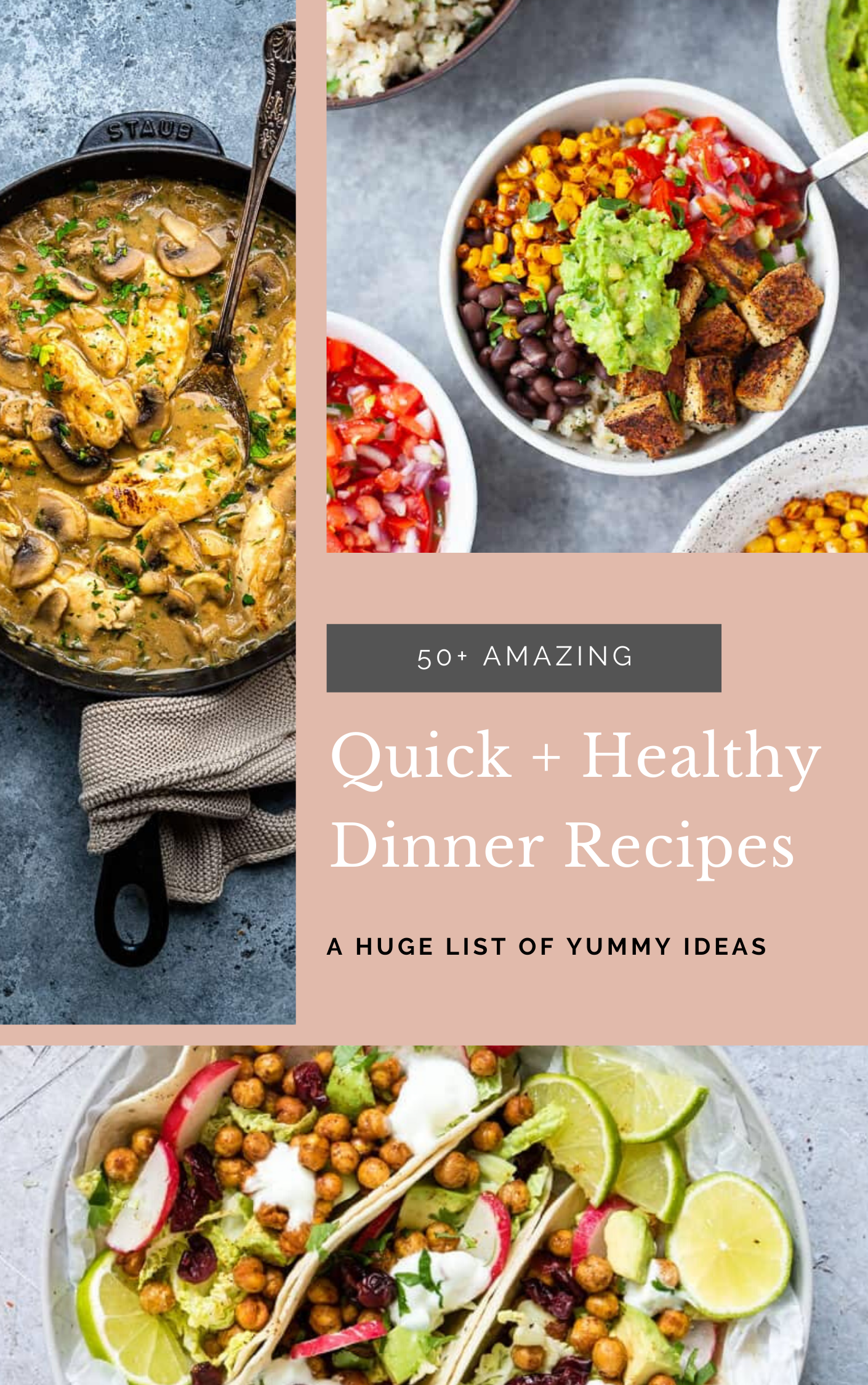 Need quick and healthy dinner recipes for busy weeknights? This recipe roundup has got you covered with more than 50+ easy and healthier dinner ideas! Click through for the recipes. | glitterinc.com | @glitterinc