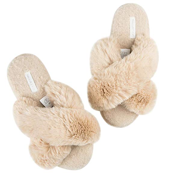 Women's Cross Band Soft Plush Fleece House/Outdoor Slippers 