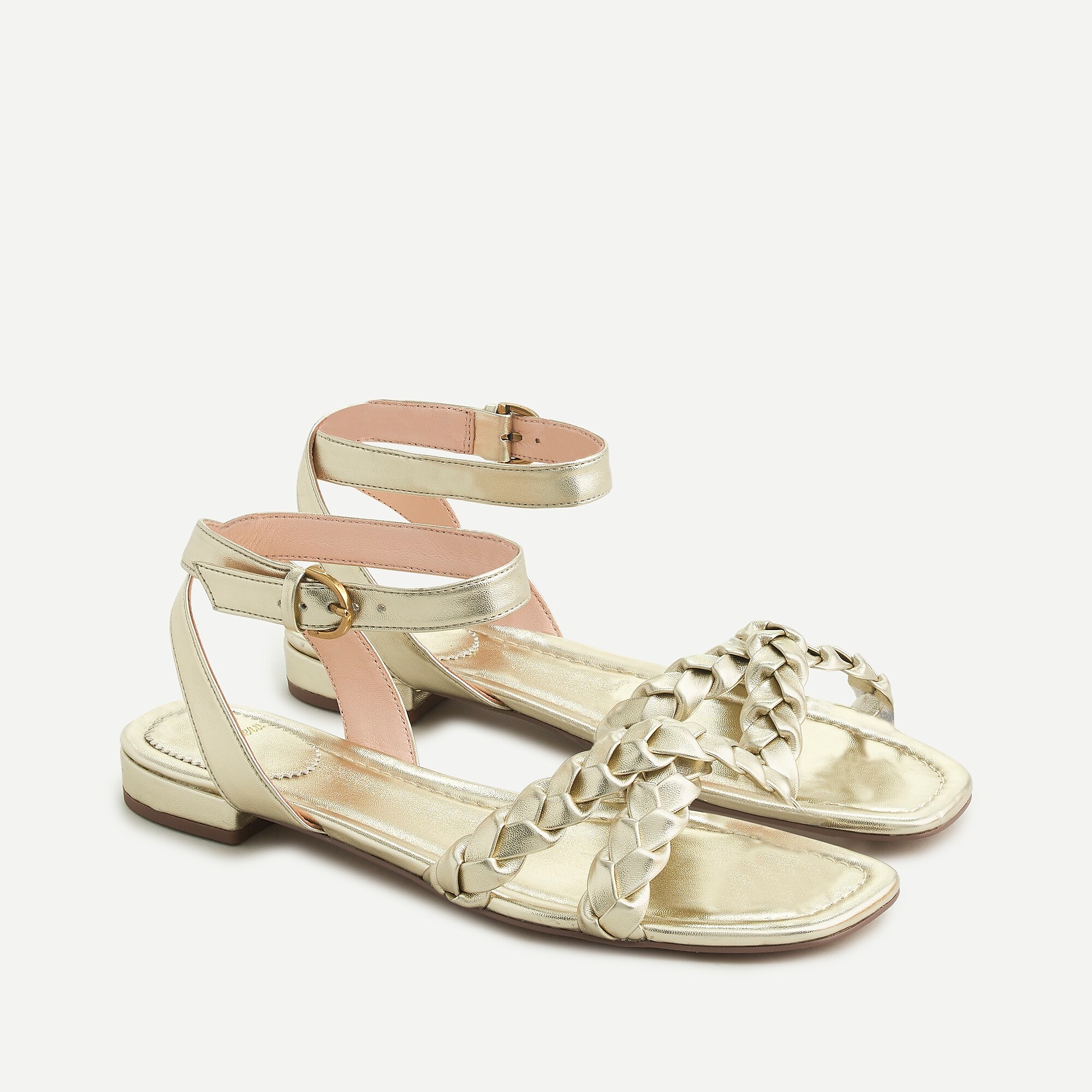 Abbie Braided Cross-Strap Sandals in Metallic Leather