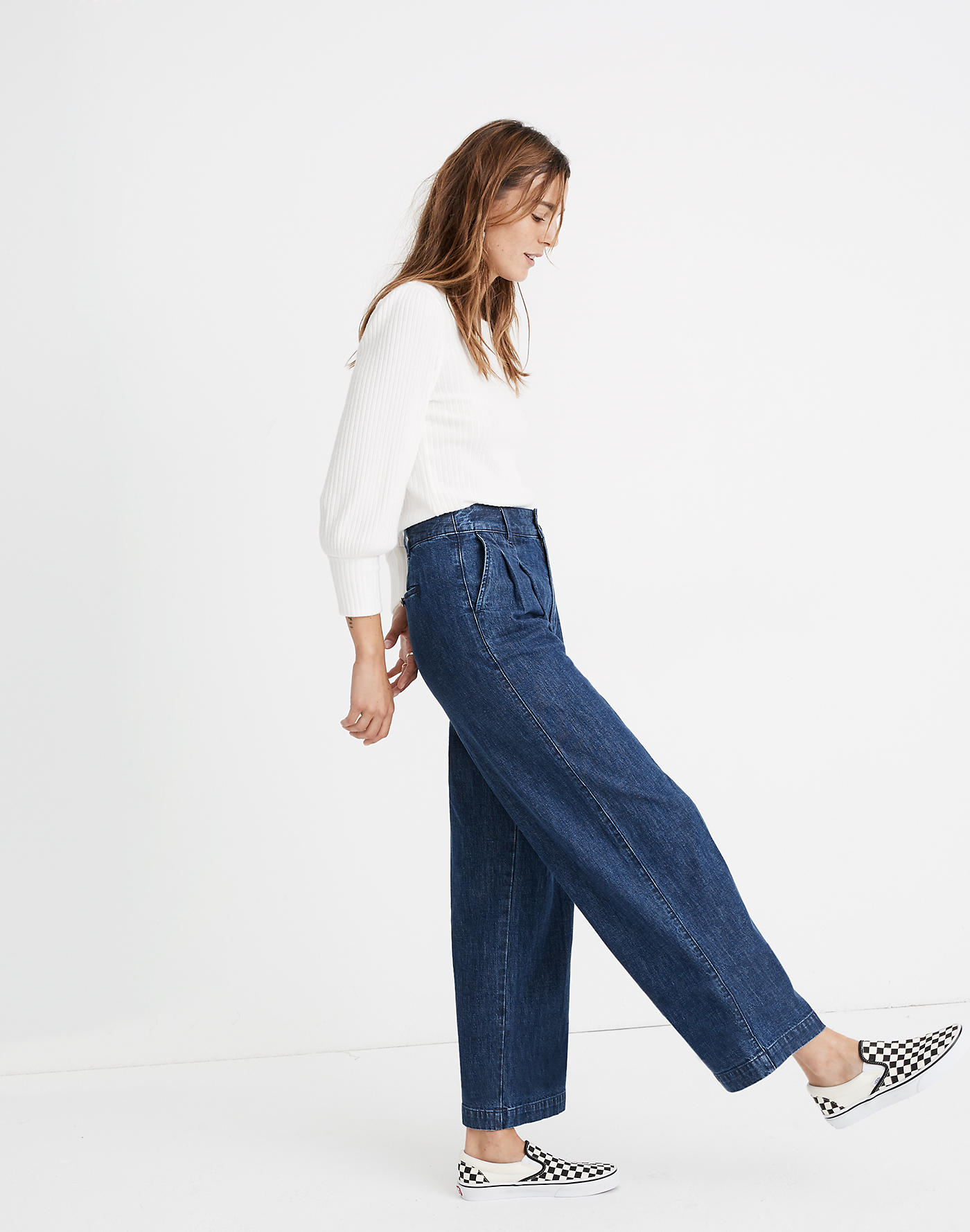 Madewell Pleated Wide-Leg Jeans in Seabrook Wash