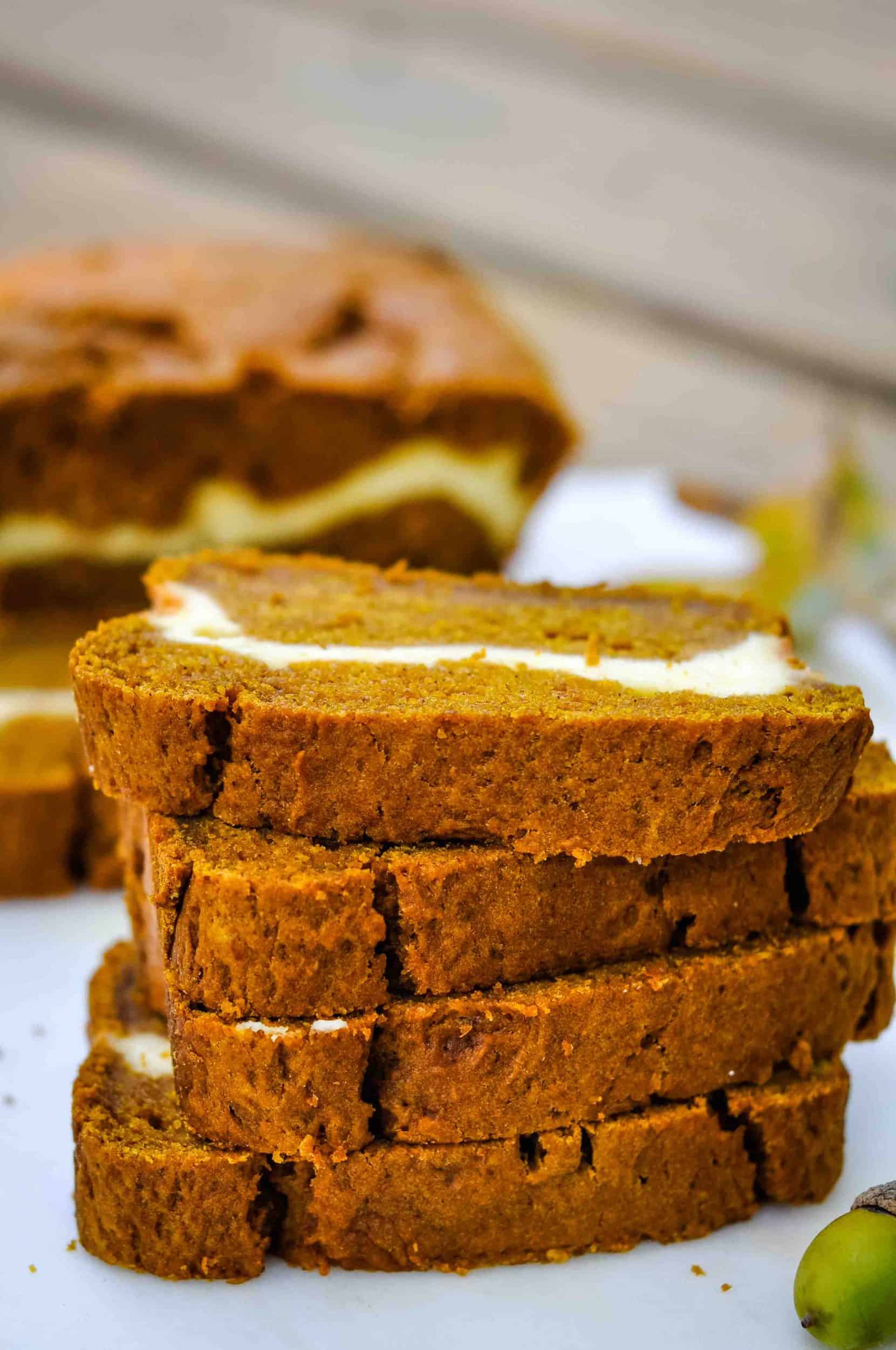 Easy Pumpkin Cream Cheese Bread (moist & low in sugar!)