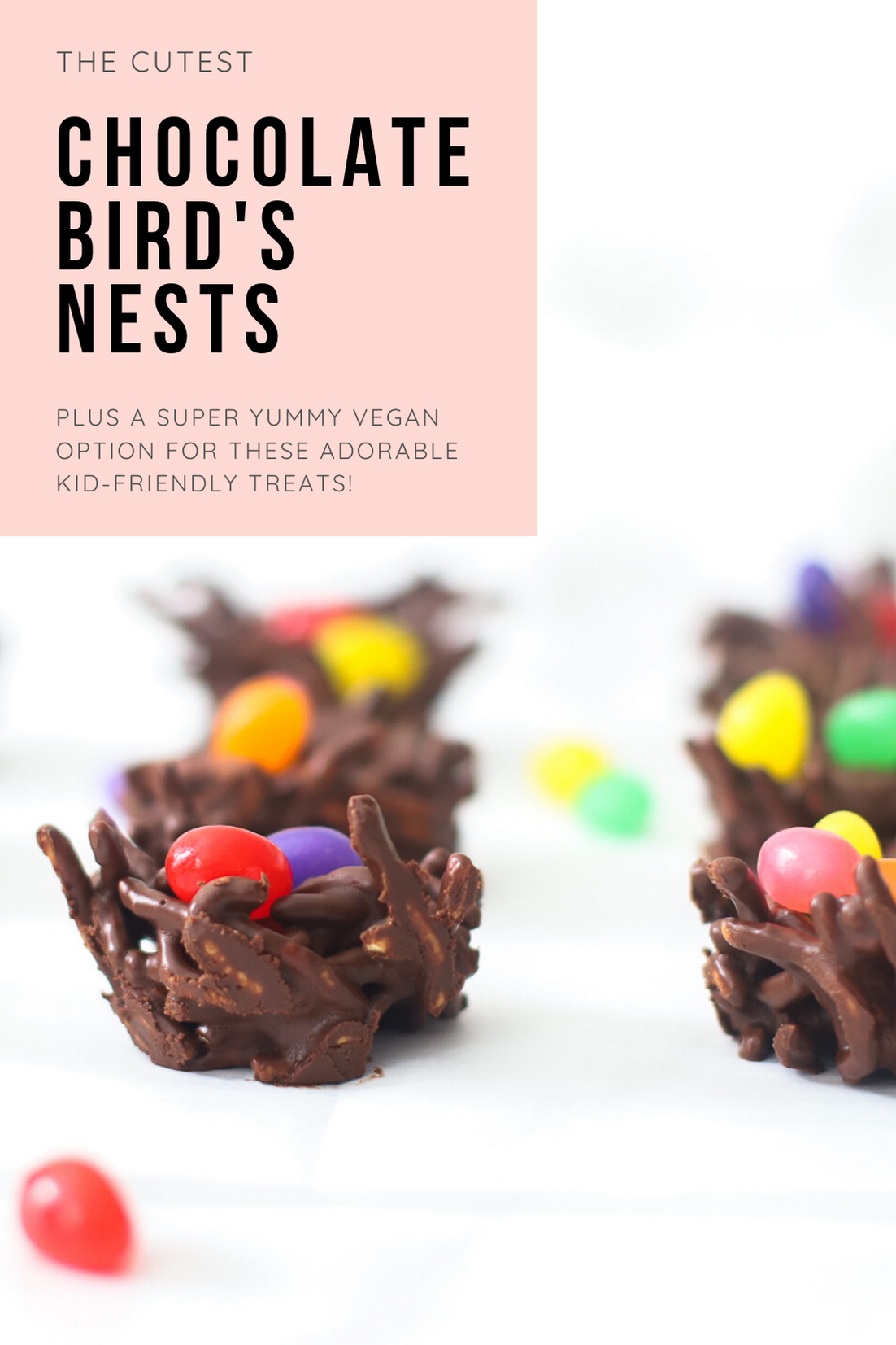 Celebrate Easter and the spring season with these adorable no-bake chocolate birds nests. The recipe is super simple to make, totally kid-friendly, and with a few easy tweaks, your chocolate bird's nest can be made totally vegan! | glitterinc.com | @glitterinc