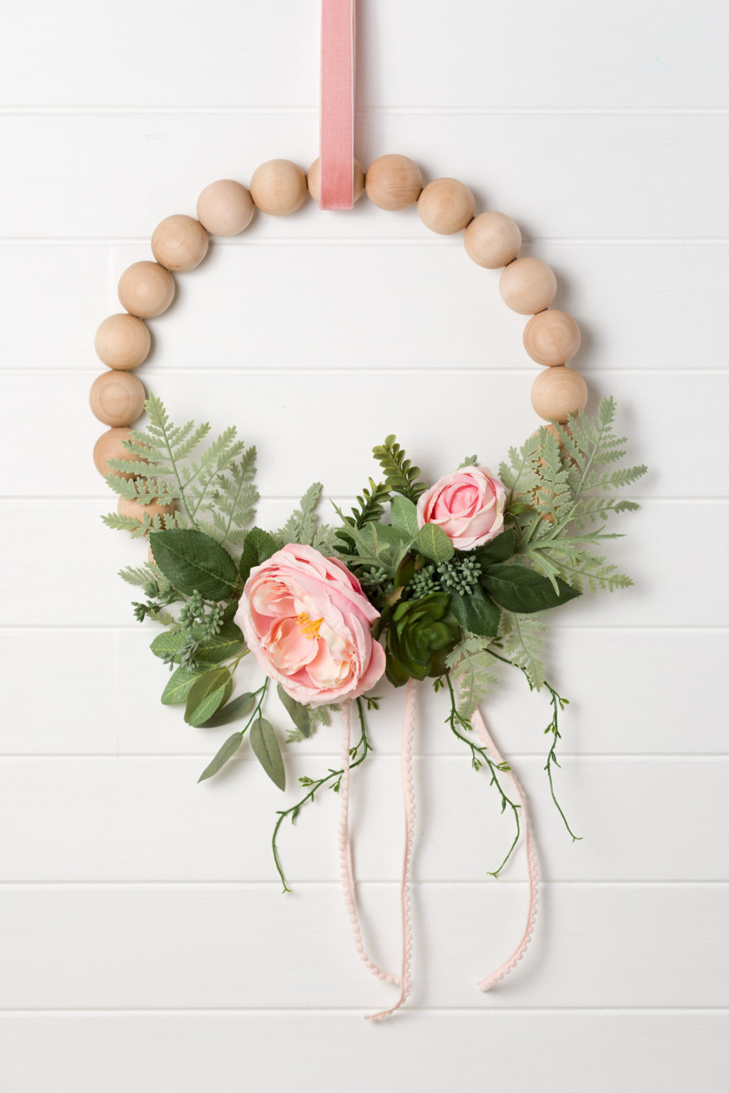 DIY Peony Wreath with Wood Beads