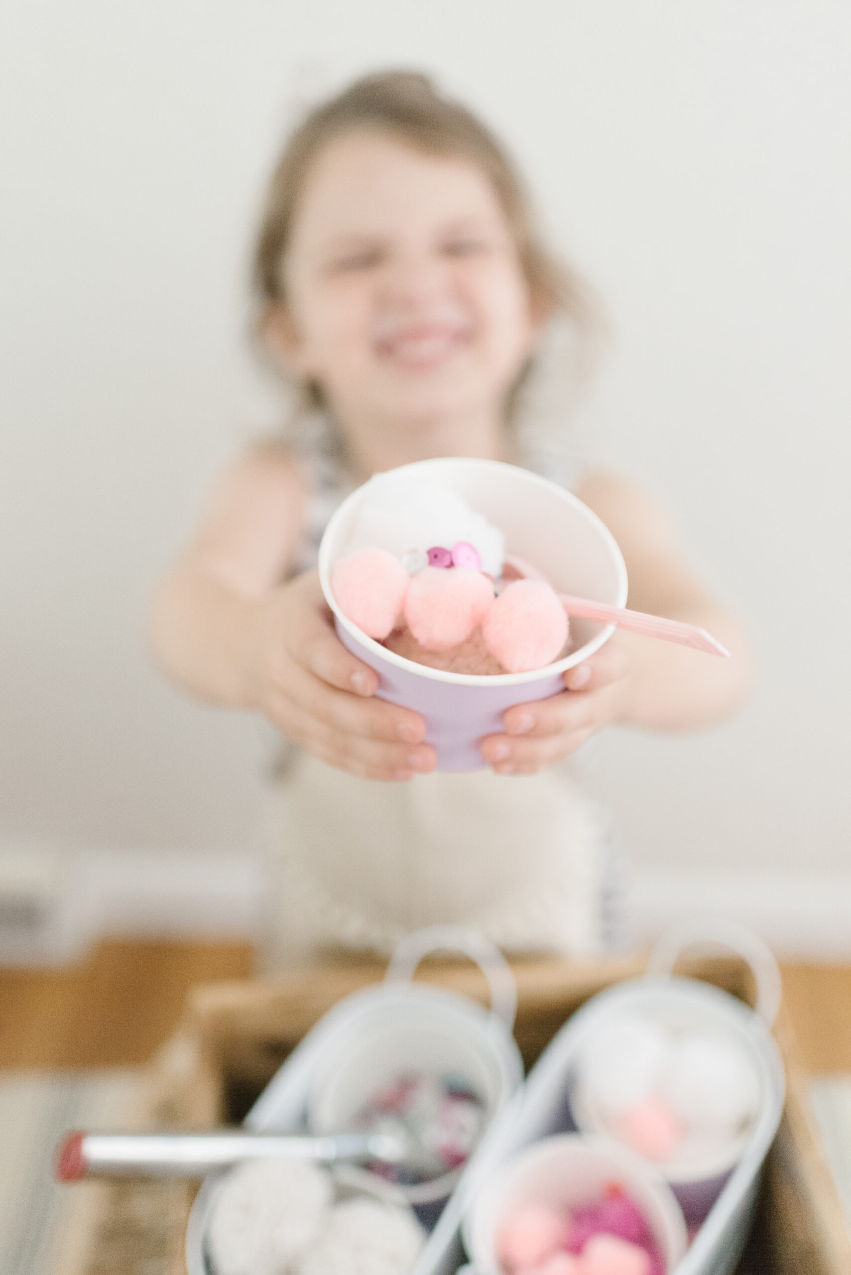 Home with your young kids? Here is a huge list of fun and educational activities to do at home with young kids, including exactly how to entertain your children during school closures, cold and flu days, Spring and Summer vacation breaks, and more. | glitterinc.com | @glitterinc // Ice Cream Shop Sensory Play