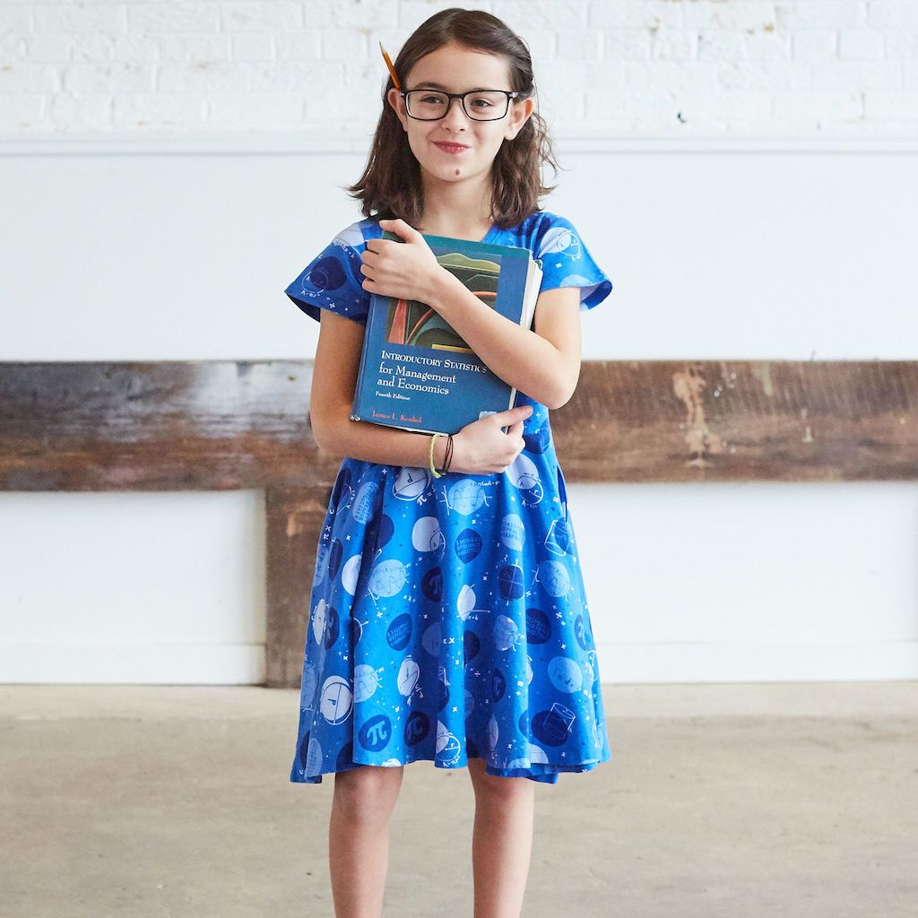 If you have a little girl who loves a great twirly dress, this post is for you! Sharing where to find the very best twirly dresses; a.k.a., skater dresses, for kids. | glitterinc.com | @glitterinc // Princess Awesome "Blueberry Pi" Math Dots Short Sleeve Super Twirler Dress