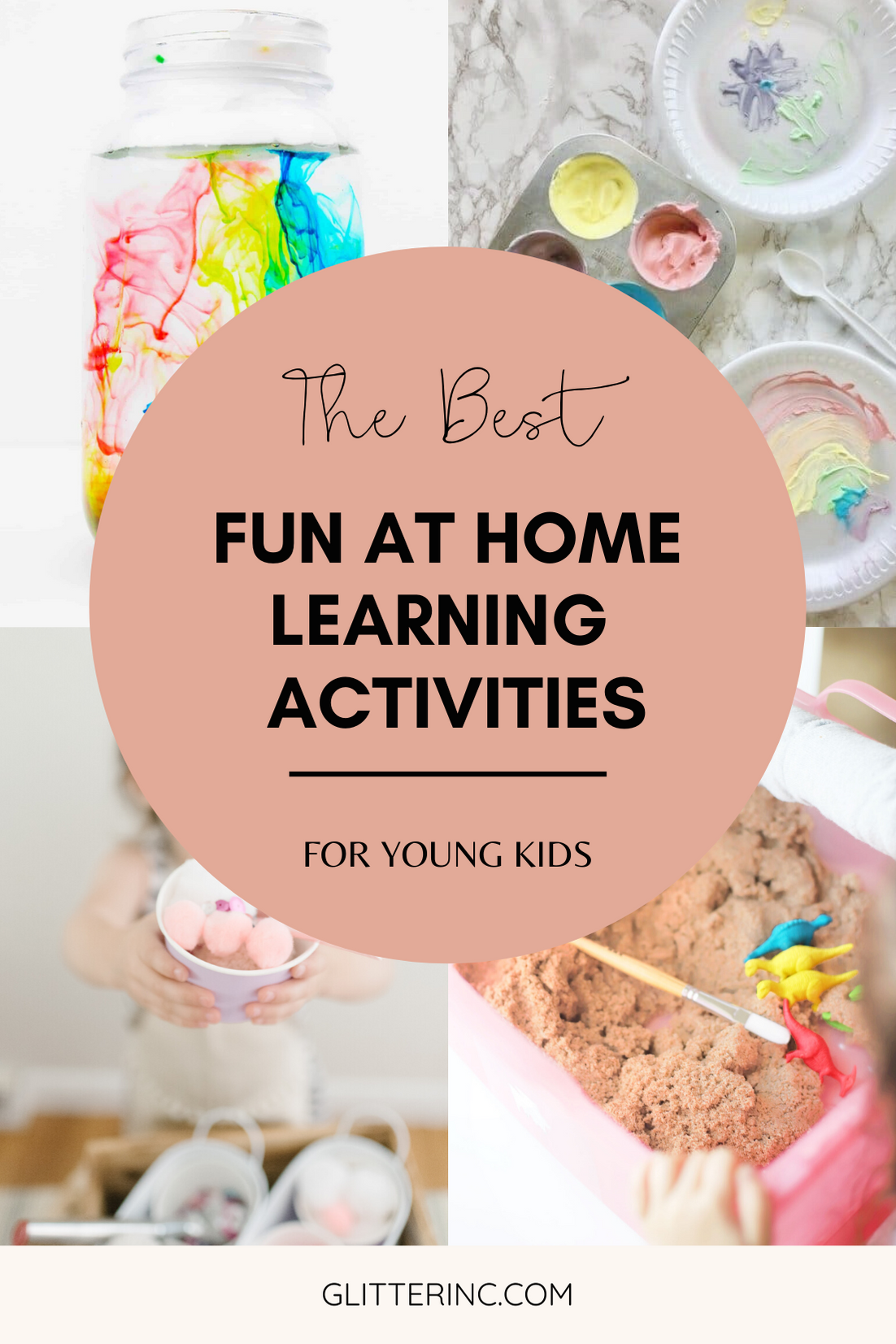 Home with your young kids? Here is a huge list of fun and educational activities to do at home with young kids, including exactly how to entertain your children during school closures, cold and flu days, Spring and Summer vacation breaks, and more. | glitterinc.com | @glitterinc