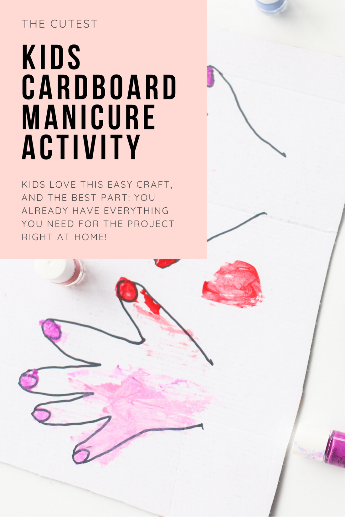 This DIY Kids Cardboard Manicure Activity is easy to set up, everything you will need you already have at home, and kids LOVE painting the pretend nails with nail polish! | glitterinc.com | @glitterinc