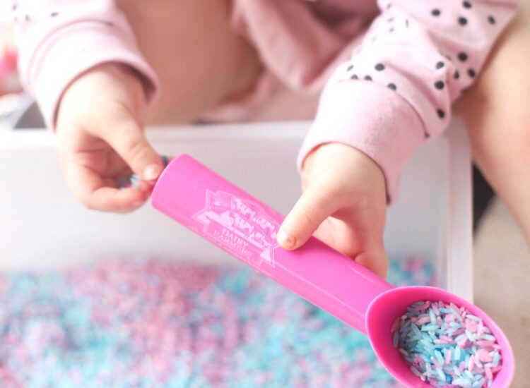 How to Make Rainbow Rice, OR, as our girls call it - Unicorn Rice - Easy Sensory Play for Toddlers and Kids - GLITTERINC.COM
