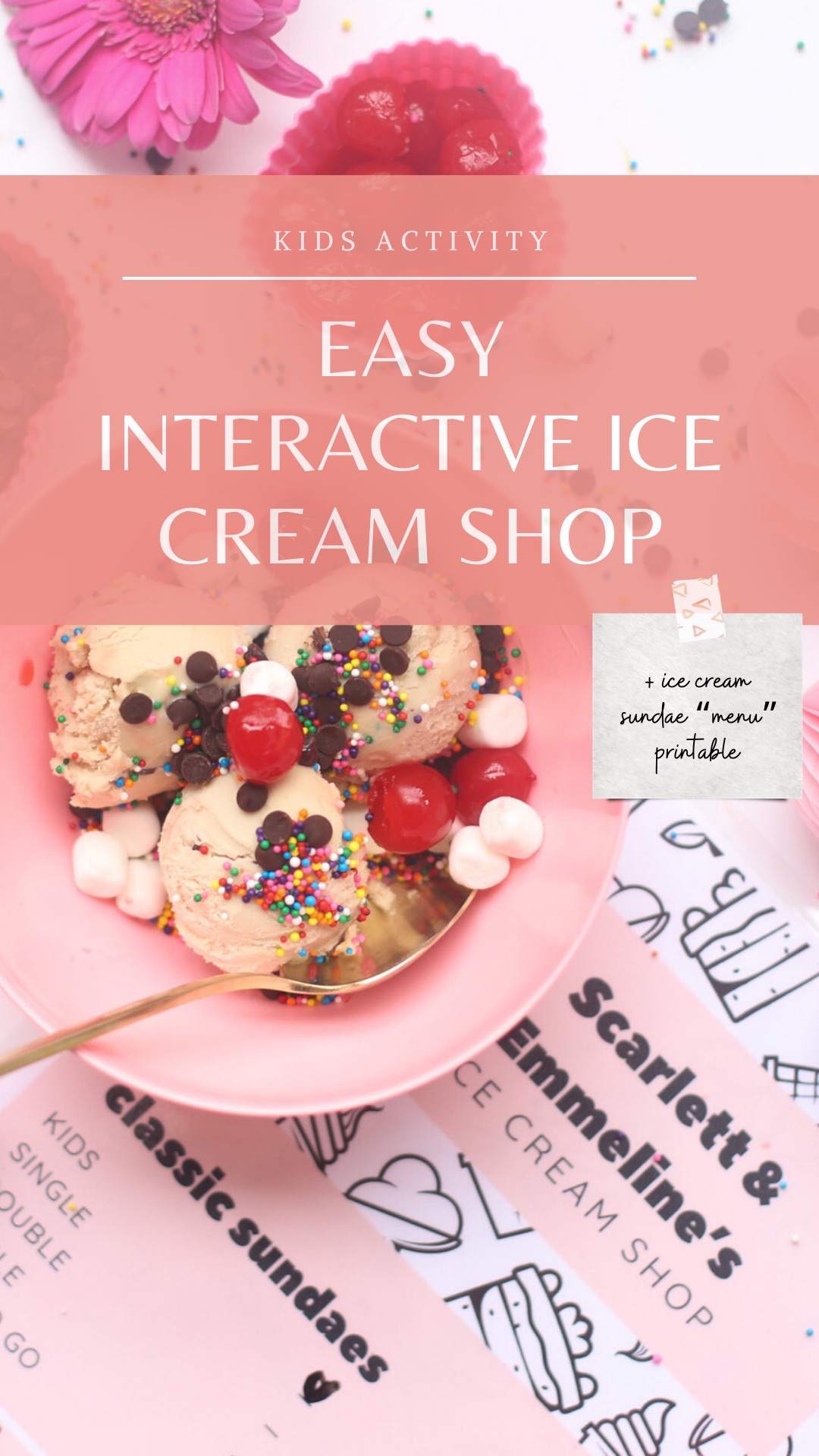 Make play time extra fun this summer (or any season at all) with an easy and adorable ICE CREAM SHOP! An interactive ice cream shop and sundae bar, complete with a printable menu your kids can use to take the “orders” is every little kid’s dream.  | @glitterinclexi | GLITTERINC.COM 
