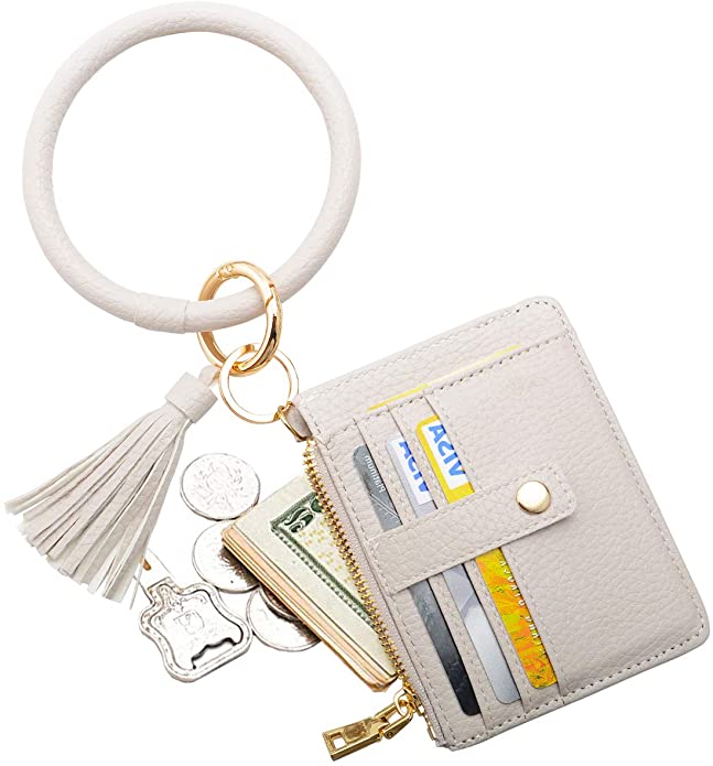 COOLANS Wristlet Bracelet Keychain Pocket Credit Card Holder Leather Purse Tassel Keychain Bangle Key Ring for Women