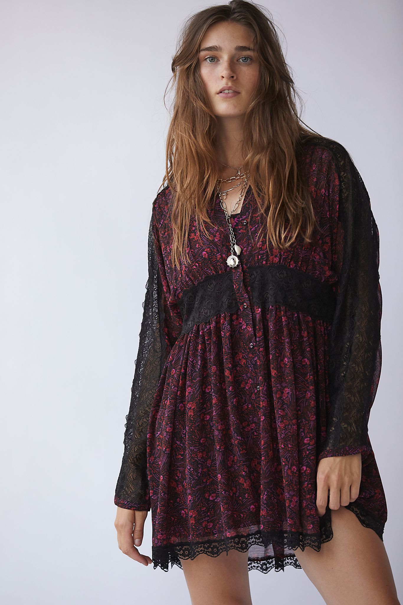 Free People Sheer Romance Mini Dress