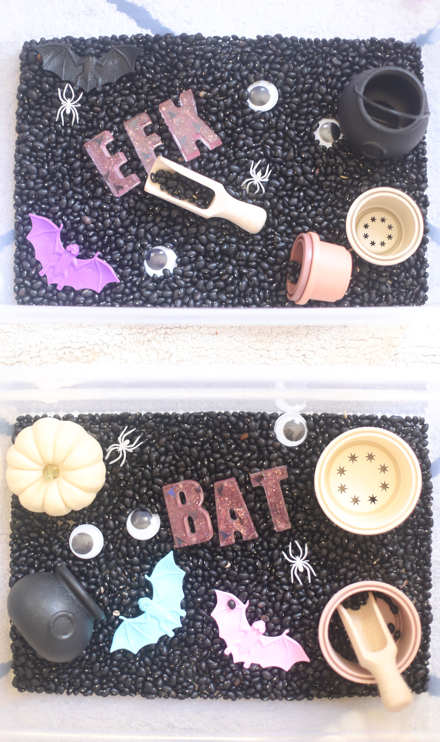 Get crafty this October and create something special with one of these 7 easy Halloween crafts and hands-on activities for toddlers and young kids! | @glitterinclexi | GLITTERINC.COM // Halloween Sensory Bin for Toddlers and Young Kids - The Perfect Not So Spooky Hands-On Craft - GLITTERINC.COM