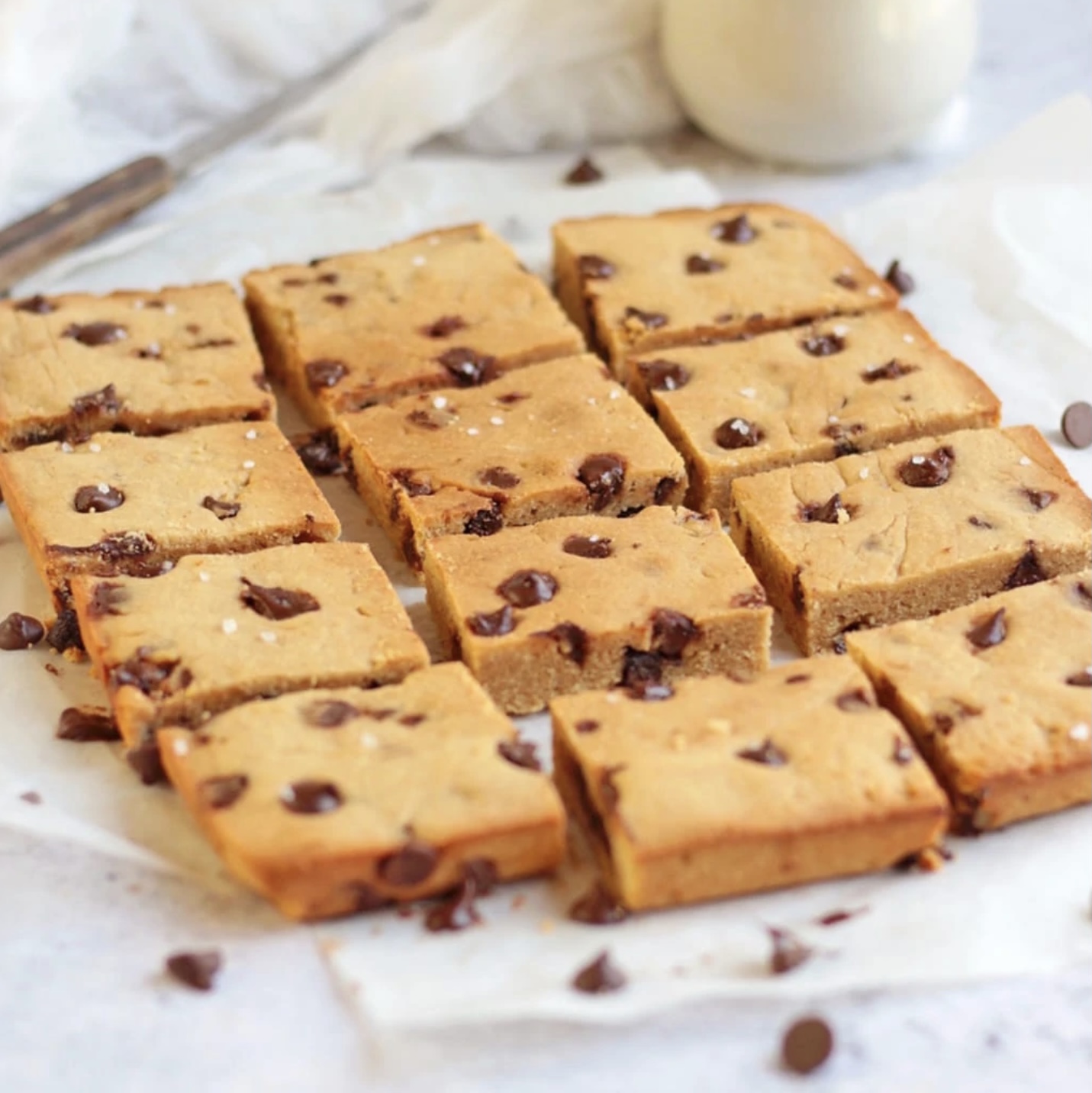 Chocolate Chip Blondies with Peanut Butter