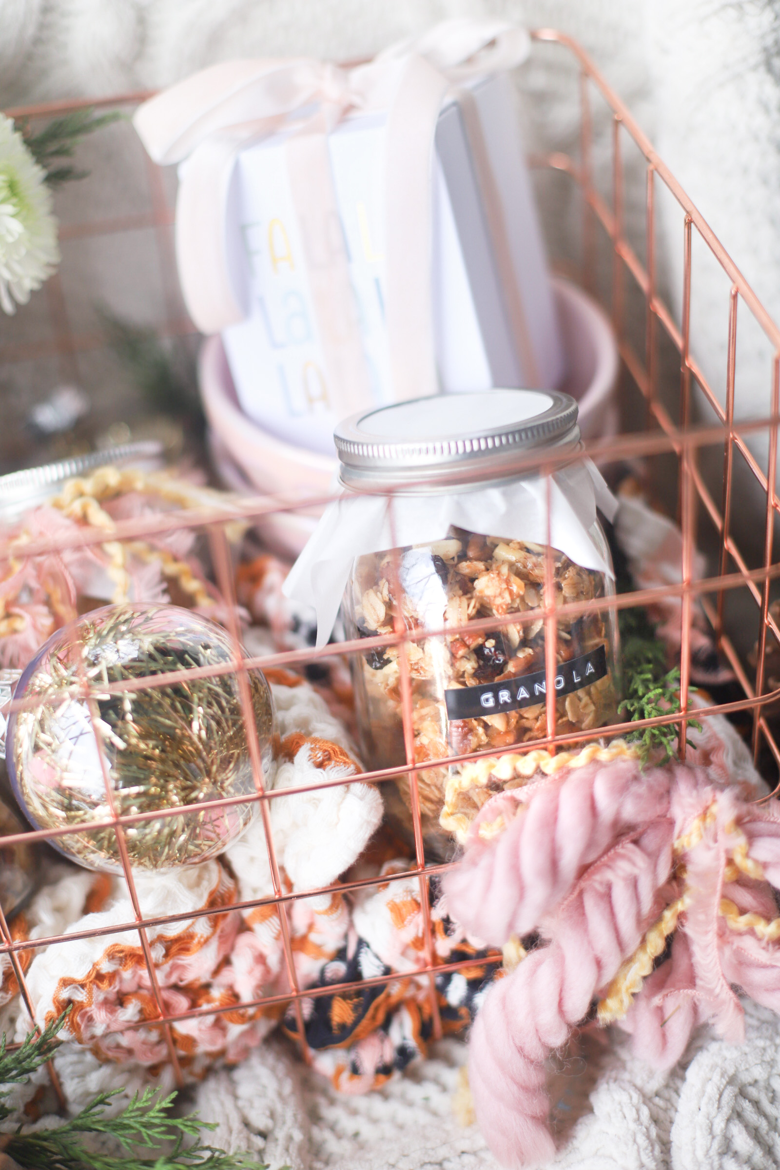 3 Favorite Handmade Gifts to Give This Holiday Season, including homemade granola in jars, Christmas candles from the grocery store, and a DIY floral arrangement using store-bought flowers. | @glitterinclexi | GLITTERINC.COM