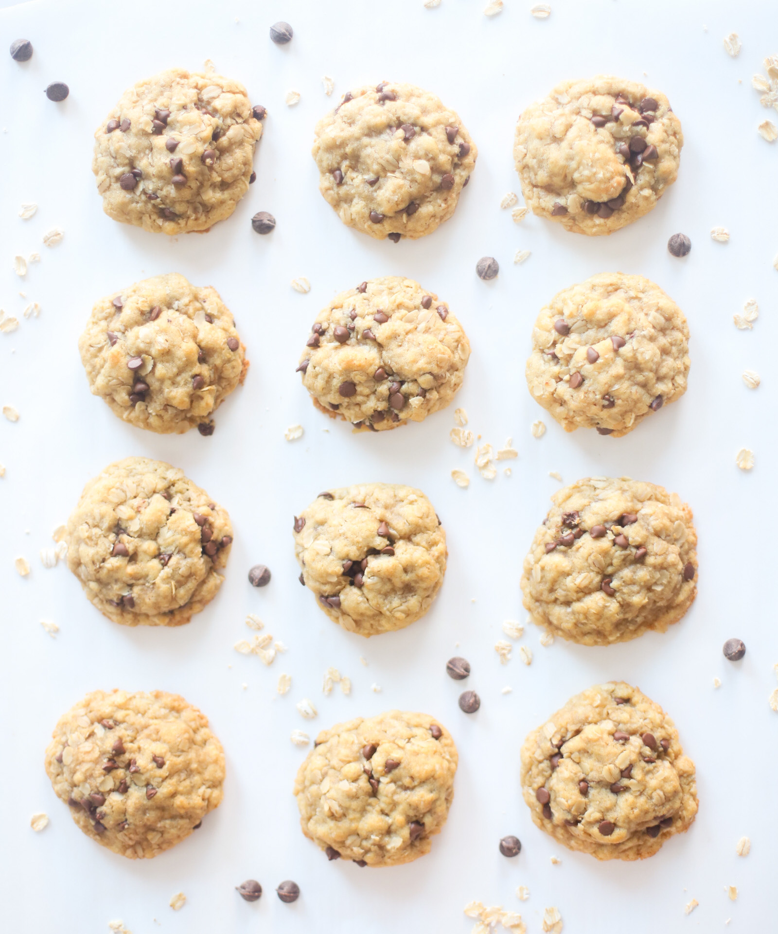 Hands down our very favorite oatmeal chocolate chip cookies, these heavenly oatmeal cookies are moist in the center, crisp and chewy on the outside, and totally delicious. They’re also super easy to make all in one bowl, and can easily be made dairy-free, vegan, or gluten-free!