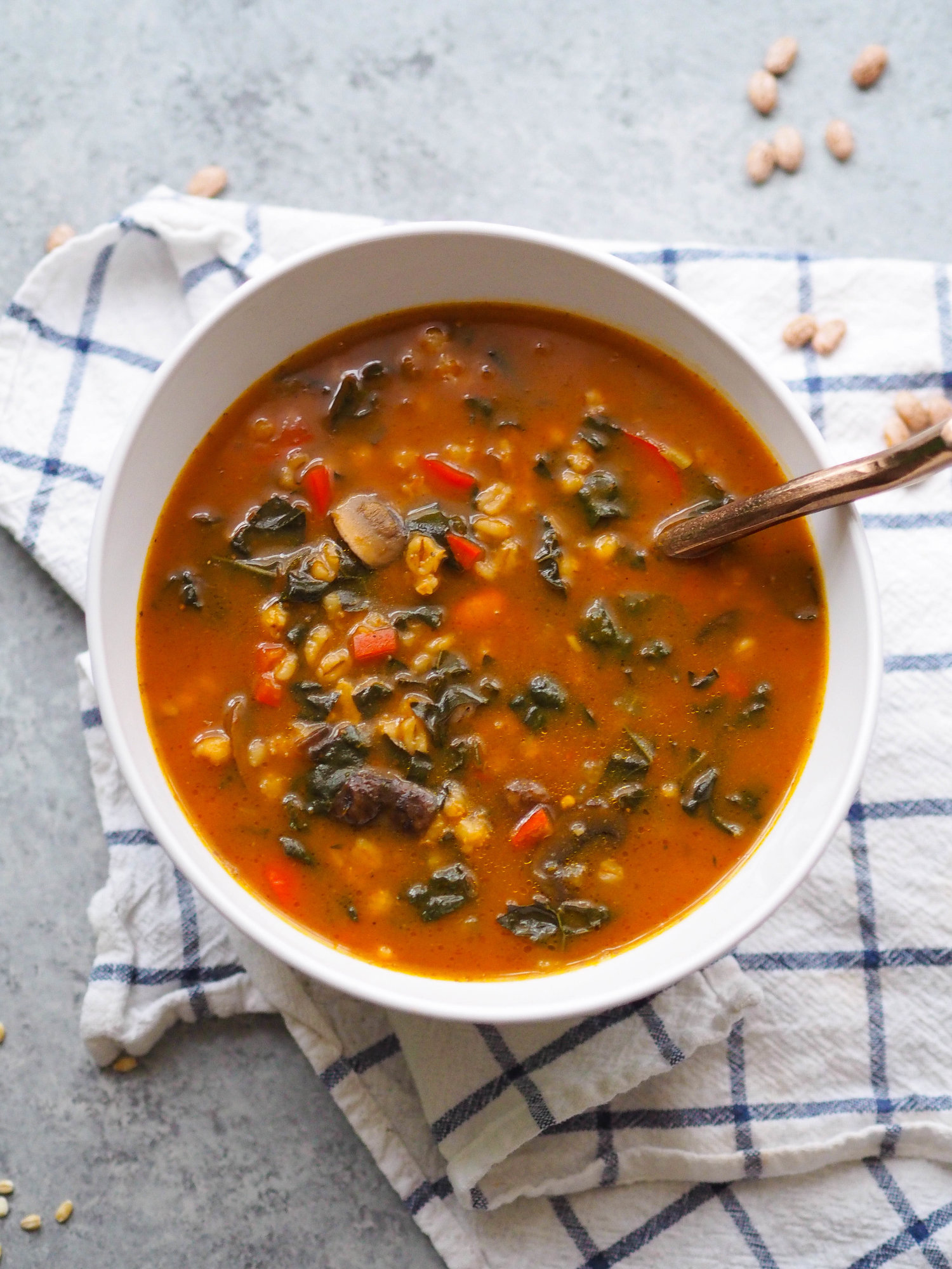 Instant Pot Vegan Mushroom Barley Soup with Pumpkin Recipe 